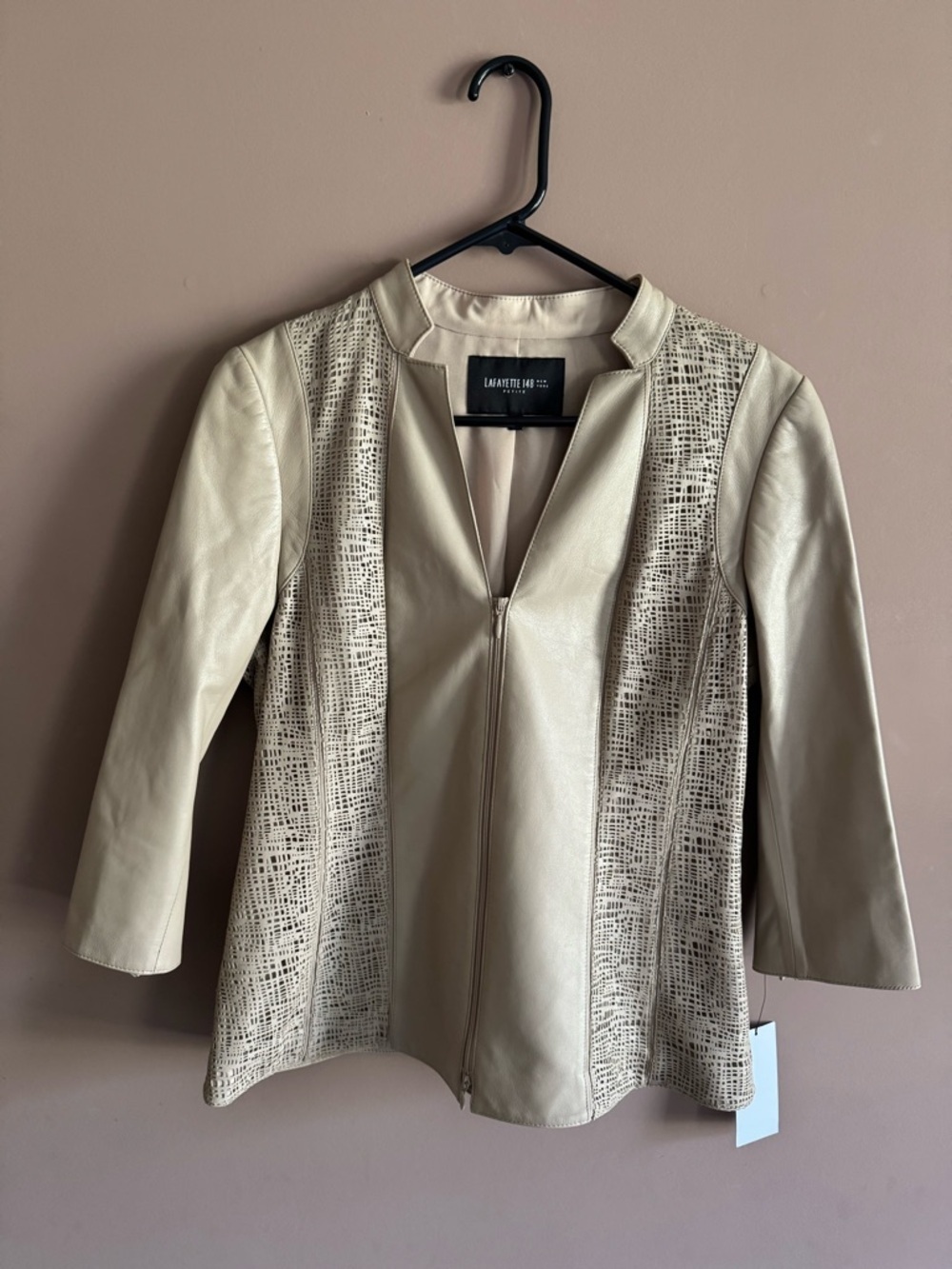 ✨NWT✨ Lafayette 148 Cream Leather Zip-Front Jacket Petite Size 10